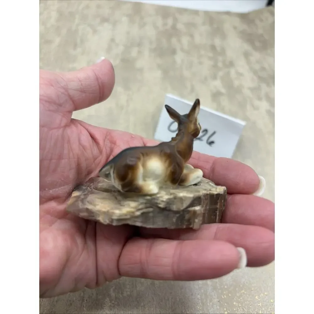 Vintage Mini Donkey Figurine On Natural Stone Rock 2.75